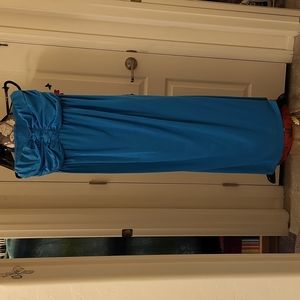 Blue strapless long dress